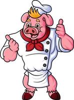 une joufflu dessin animé porc travail comme une professionnel chef, donnant une les pouces en haut vecteur