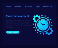gestion du temps, modèle vectoriel de site Web, page sombre