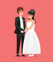 la mariée dans blanc robe et jeune marié dans costume. couple mariage vecteur illustration