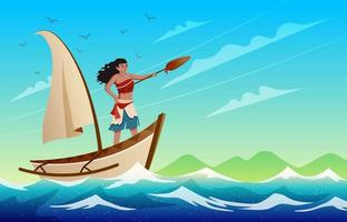 Contexte de une hawaïen fille équitation une bateau vecteur