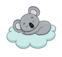 mignonne rêver bébé koala sur nuage. dessin animé main tiré vecteur illustration. bébé animal isolé sur blanc