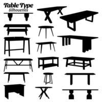 les tables silhouette vecteur illustration ensemble.