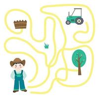 labyrinthe. jeu de labyrinthe avec fermier et tracteur vecteur