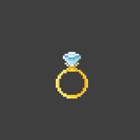 d'or bague avec diamant dans pixel art style vecteur