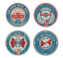 yacht club rétro patchs, régate nautique badges vecteur