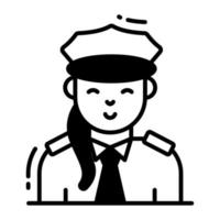 Dame police officier avatar, vecteur conception de professionnel ouvrier