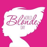 monde blond journée. le silhouette de une magnifique femme avec cheveux écoulement dans le vent. modèle pour cartes postales, salutations, dépliants, bannières pour beauté les salons, salon de coiffure. Barbie Couleur avec blanc contour vecteur