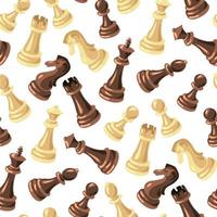 une modèle de noir et blanc échecs pièces fabriqué de bois sur une blanc Contexte. échecs se déplace sur une à carreaux planche. échecs dessin animé, échecs planche. texture pour impression sur textiles et papier. cadeau emballage vecteur