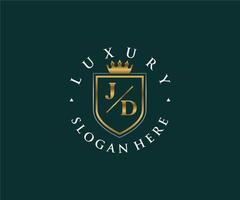 modèle initial de logo de luxe royal de lettre jd dans l'art vectoriel pour le restaurant, la royauté, la boutique, le café, l'hôtel, l'héraldique, les bijoux, la mode et d'autres illustrations vectorielles.