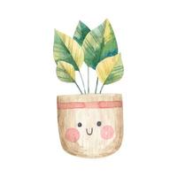 mignonne fleur pot avec affronter, Accueil les plantes. mignonne puéril illustration vecteur