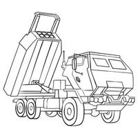 himars griffonnage remplir couleur. artillerie fusée système. tactique camion. vecteur illustration isolé sur blanc Contexte.