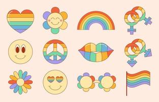 rétro hippie lgbt éléments collection pour fierté mois. gay et lesbienne sensationnel symboles. vecteur