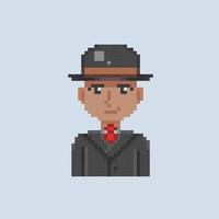 homme portant noir costume dans pixel art style vecteur