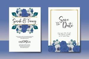 mariage invitation Cadre ensemble, floral aquarelle numérique main tiré bleu Rose fleur conception invitation carte modèle vecteur