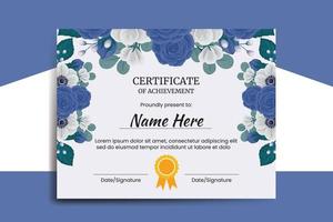 certificat modèle bleu Rose fleur aquarelle numérique main tiré vecteur