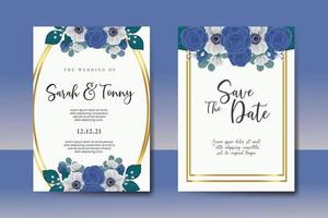 mariage invitation Cadre ensemble, floral aquarelle numérique main tiré bleu Rose fleur conception invitation carte modèle vecteur