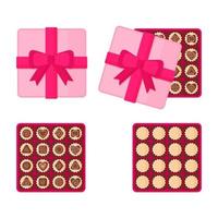 boîte carrée rose de chocolats pour la Saint-Valentin. vecteur