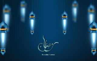 lanternes de ramadan affiches lampes sur fond bleu vecteur