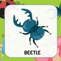 mignonne animal carte flash pour les enfants. éducatif imprimable Jeu carte avec images en utilisant marrant insecte animal pour enfants. animaux avec des noms. animal carte vocabulaire. vecteur illustration.