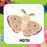 mignonne animal carte flash pour les enfants. éducatif imprimable Jeu carte avec images en utilisant marrant insecte animal pour enfants. animaux avec des noms. animal carte vocabulaire. vecteur illustration.