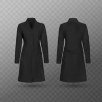 blouse de laboratoire médical féminin noir réaliste, modèle de vecteur de costume professionnel hôpital isolé. illustration vectorielle.