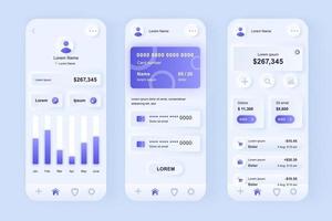 kit de conception d'application mobile néomorphe unique pour les services bancaires en ligne vecteur