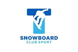 vecteur initiales lettre t avec snowboard Créatif géométrique moderne logo conception.