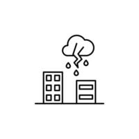 bâtiments, nuage, pluie, foudre vecteur icône illustration