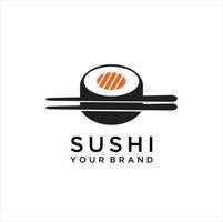 Sushi et Rouleaux avec baguettes bar ou restaurant vecteur logo modèle. Japonais ou chinois traditionnel cuisine, savoureux nourriture icône.