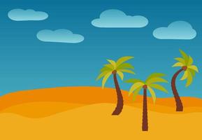 paysage naturel de dessin animé avec trois palmiers dans le désert. illustration vectorielle. vecteur