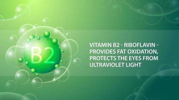 vitamine b2, affiche d'information verte avec capsule de médecine abstraite vecteur
