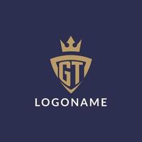 gt logo avec bouclier et couronne, monogramme initiale logo style vecteur