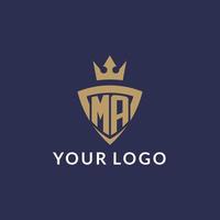 ma logo avec bouclier et couronne, monogramme initiale logo style vecteur