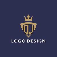 oj logo avec bouclier et couronne, monogramme initiale logo style vecteur
