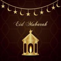 carte de voeux invitation eid mubarak avec lanterne dorée créative vecteur