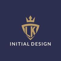 lk logo avec bouclier et couronne, monogramme initiale logo style vecteur