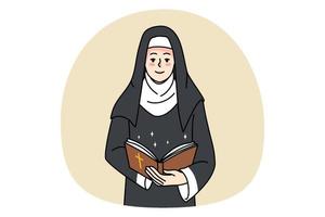 sœur religieuse tenir Bible prier à Dieu vecteur
