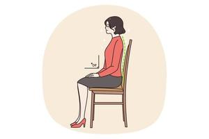 Jeune femme asseoir sur chaise dans correct posture vecteur