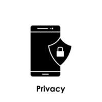 mobile téléphone, bouclier, serrure, intimité vecteur icône illustration