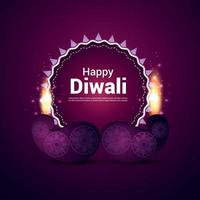 illustration vectorielle de joyeux diwali invitation carte de voeux avec lampe à huile vecteur créatif sur fond violet