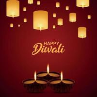 illustration vectorielle de joyeuses fêtes diwali avec lampe diwali et huile de vecteur diya