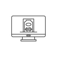 moniteur, ordinateur personnel, dollar, en ligne vecteur icône illustration