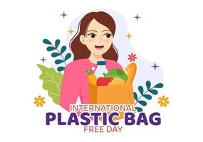 international Plastique sac gratuit journée vecteur illustration avec aller vert, enregistrer Terre et océan dans éco mode de vie plat dessin animé main tiré modèles