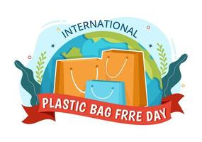 international Plastique sac gratuit journée vecteur illustration avec aller vert, enregistrer Terre et océan dans éco mode de vie plat dessin animé main tiré modèles