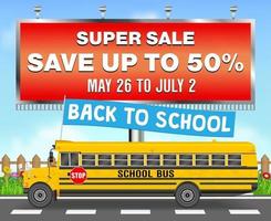 vente panneau avec autobus scolaire retour à l & # 39; école vecteur