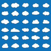 nuage vector icon set couleur blanche sur fond bleu. collection d'illustration plate ciel pour le web. illustration vectorielle