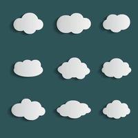 nuage vector icon set couleur blanche sur fond bleu. collection d'illustration plate ciel pour le web. illustration vectorielle