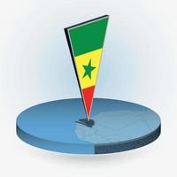 Sénégal carte dans rond isométrique style avec triangulaire 3d drapeau de Sénégal vecteur