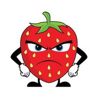 en colère fraise fruit dessin animé personnage. adapté pour affiche, bannière, la toile, icône, mascotte, Contexte vecteur