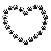 cœur de pattes. traces de chiens ou chats. vecteur silhouette de une cœur. le concept de l'amour pour animaux